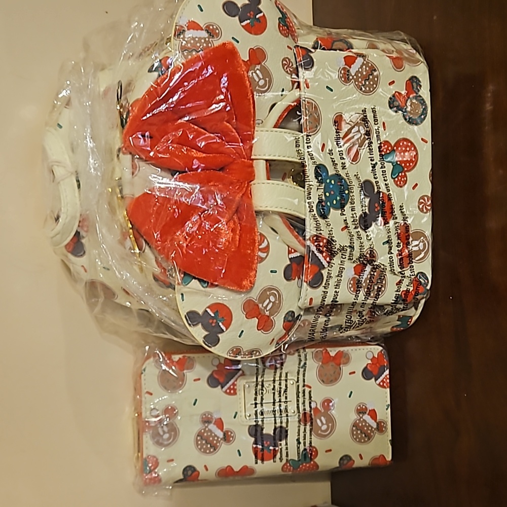 NWT! Christmas Loungefly Disney Mickey Cookie Backpack, wallet and ears set